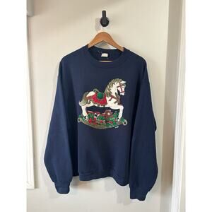 Vtg 90s Hanes Holiday Horse Carousel Sweatshirt Crewneck Women’s 2XL Made in USA